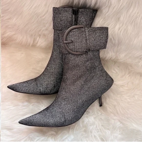 Balenciaga Essex 80mm Metallic Grey Buckle Pointed Toe Ankle Booties - Picture 6 of 16